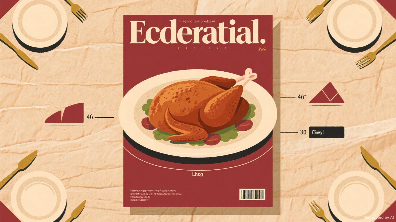 Illustrated turkey portion planning guide showing a whole bird, guests, and serving measurements