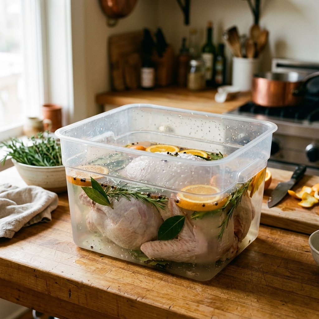 Turkey preparation illustration representing safe refrigerated brining